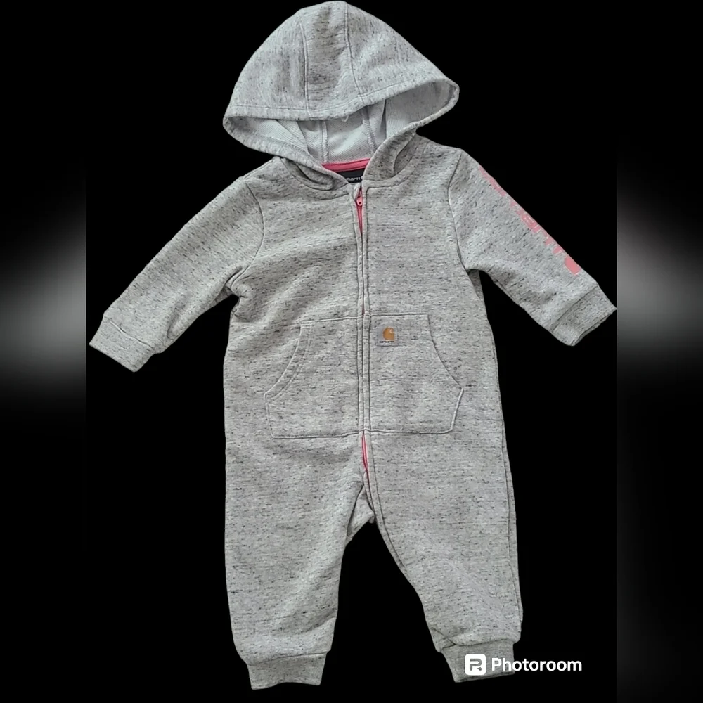 Carhartt Jumpsuit Girl's Long Sleeve Front‎ Zip Fleece Lined One Piece Size 6m